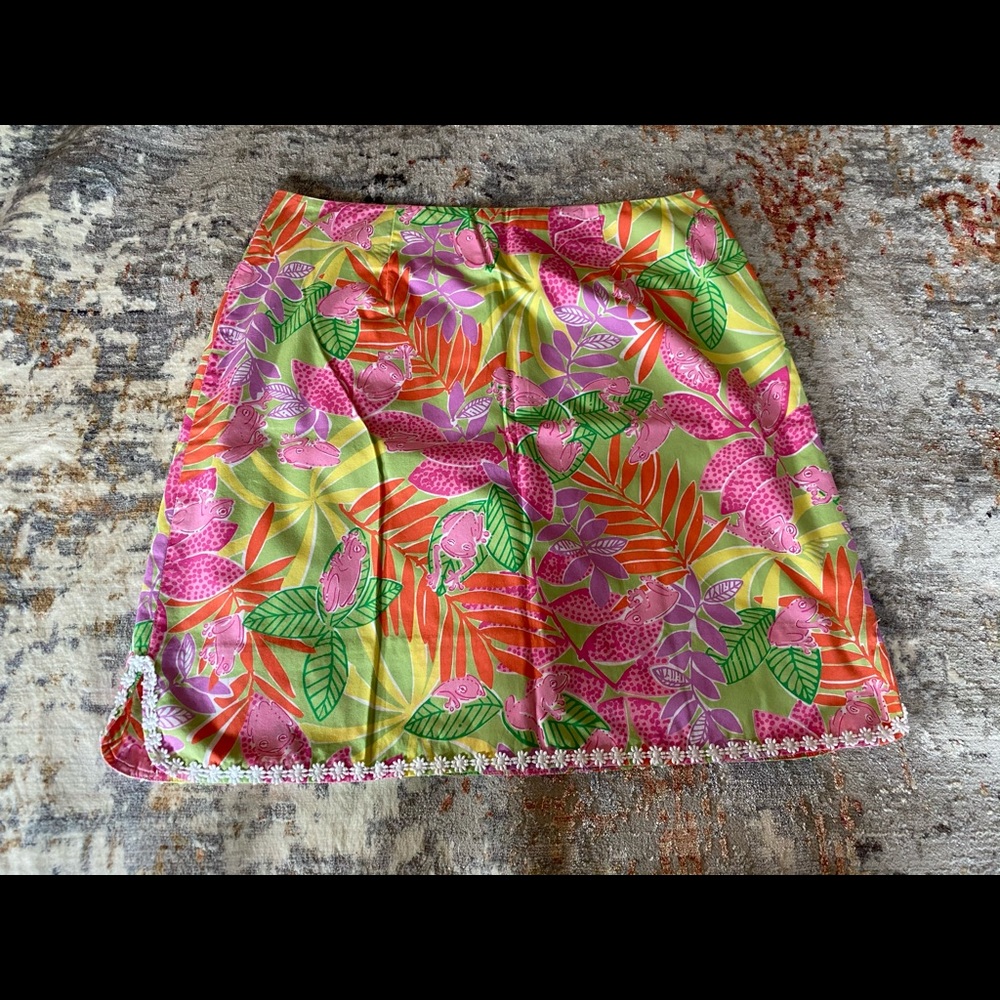 Lilly Pulitzer skirt orange pink purple frog 8 EUC